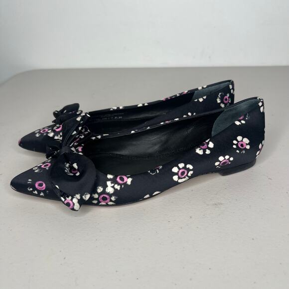 Tory Burch Black Rosalind Bow Floral Pointed Ballet Flats Size 5 - Picture 6 of 8